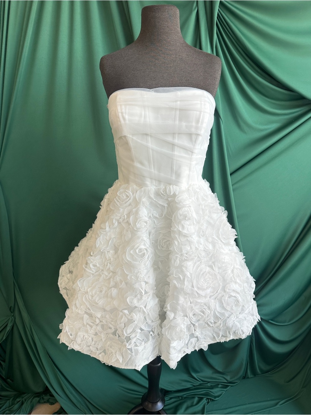 Delancey Wedding Mini - White Strapless Rosette Party Dress